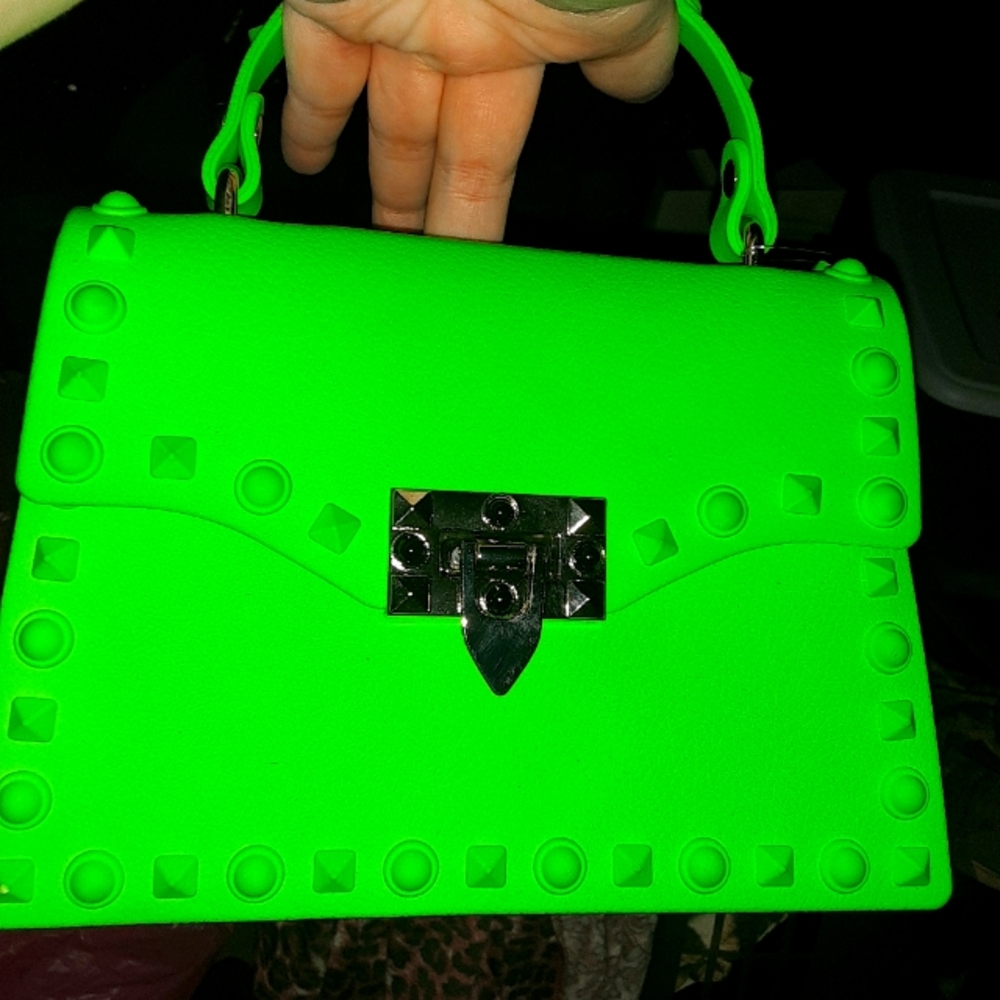 Studded neon green bag